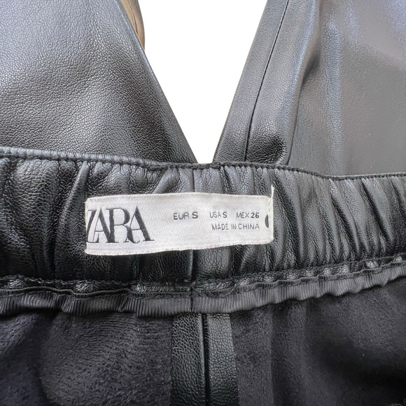 Zara Black Faux Leather‎ Vegan High Rise Pockets Drawstring Jogger Pants Small - Picture 5 of 9